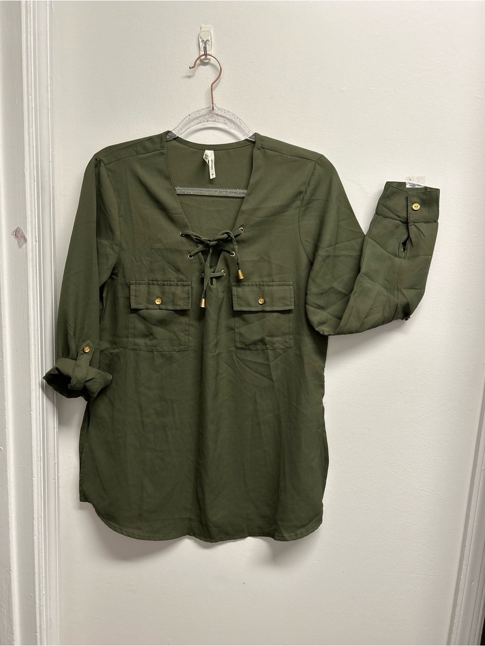 Women's Olive Green Lace-Up Utility Tunic top